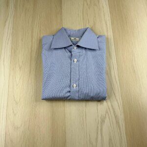 Borrelli Napoli Mens Blue Spread Collar Made In Italy Formal Dress Shirt Medium
